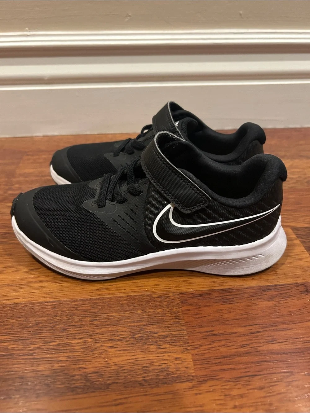 Nike Kids Black and White Velcro Athletic Sneakers